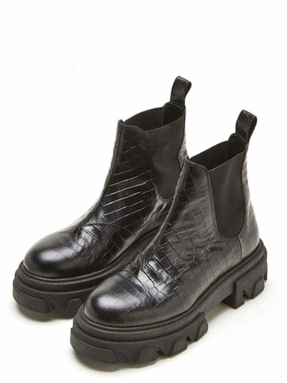 Sister X Soeur Pippa Matte Black Croc Women's
Lug Sole Boots - Like New